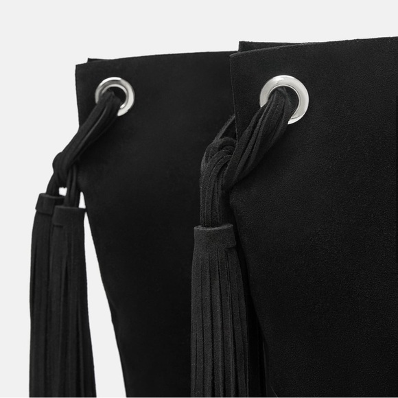 Zara Black Suede Fringe Leather Boots 37 - Picture 4 of 7